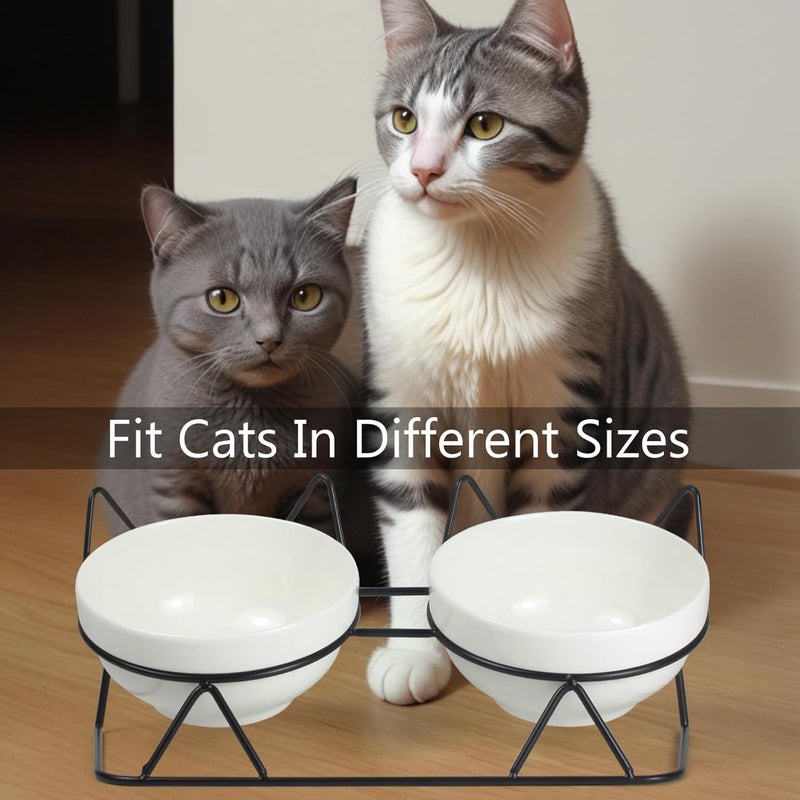 MCSAPIL Elevated Tilted Cat Bowls for Indoor Cats，Raised Ceramic Cat Bowl Elevated 15°,Pet Feeding Bowls for Food and Water Anti Vomiting Bowl(Double Ceramics and Tilt Shelf) Suitable - Image 2